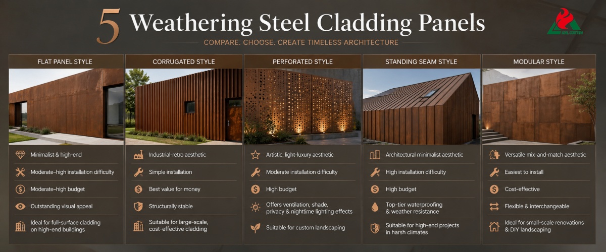 Comprehensive Comparison of 5 Weathering Steel Cladding Panels